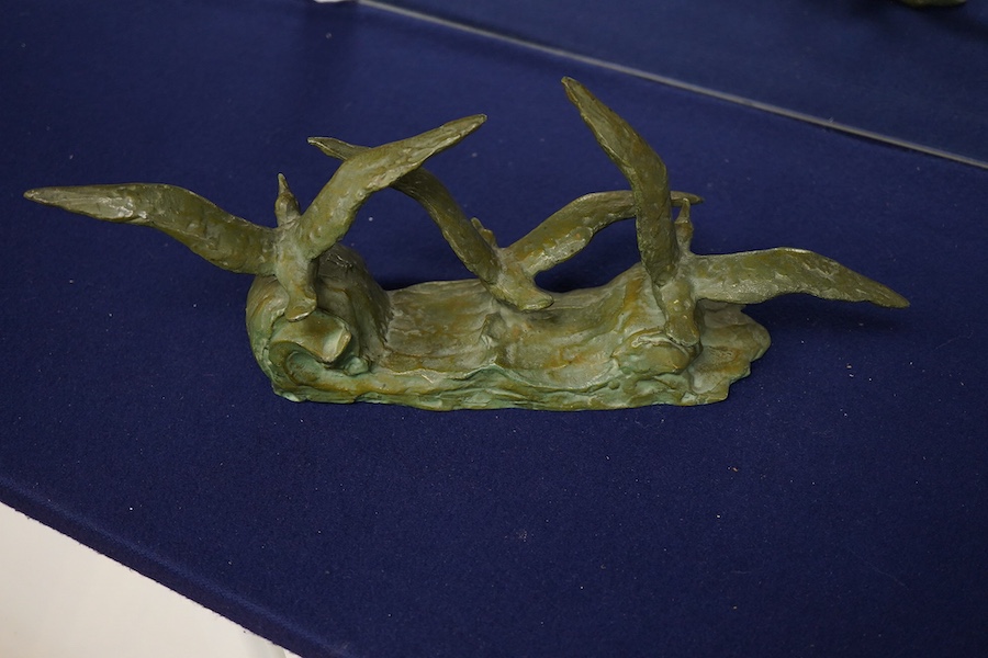 A French bronze bird group, signed CHATIL, 36cm wide